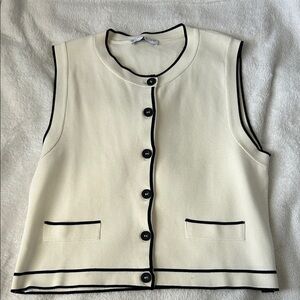 Mango Cream Knit Top with Black Trim